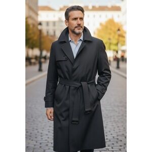 Lauren Ralph Lauren Trench Coat Zip Out Wool Liner Black 40S Career Business